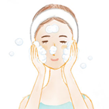 正しく洗おう！石鹸洗顔　step3 肌の上を、優しく泡を滑らせるようなイメージで汚れとなじませる。 強くこすらないことがポイントです。